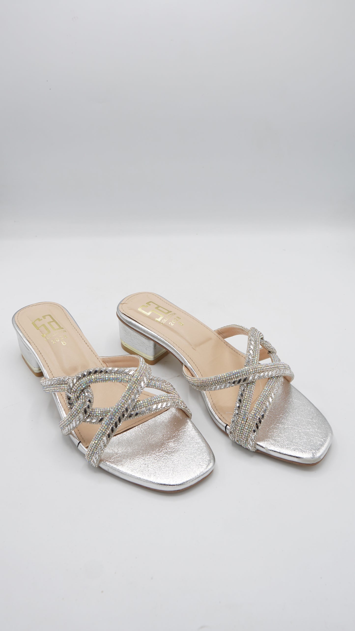 Shimmering Silver Rhinestone Block Heels