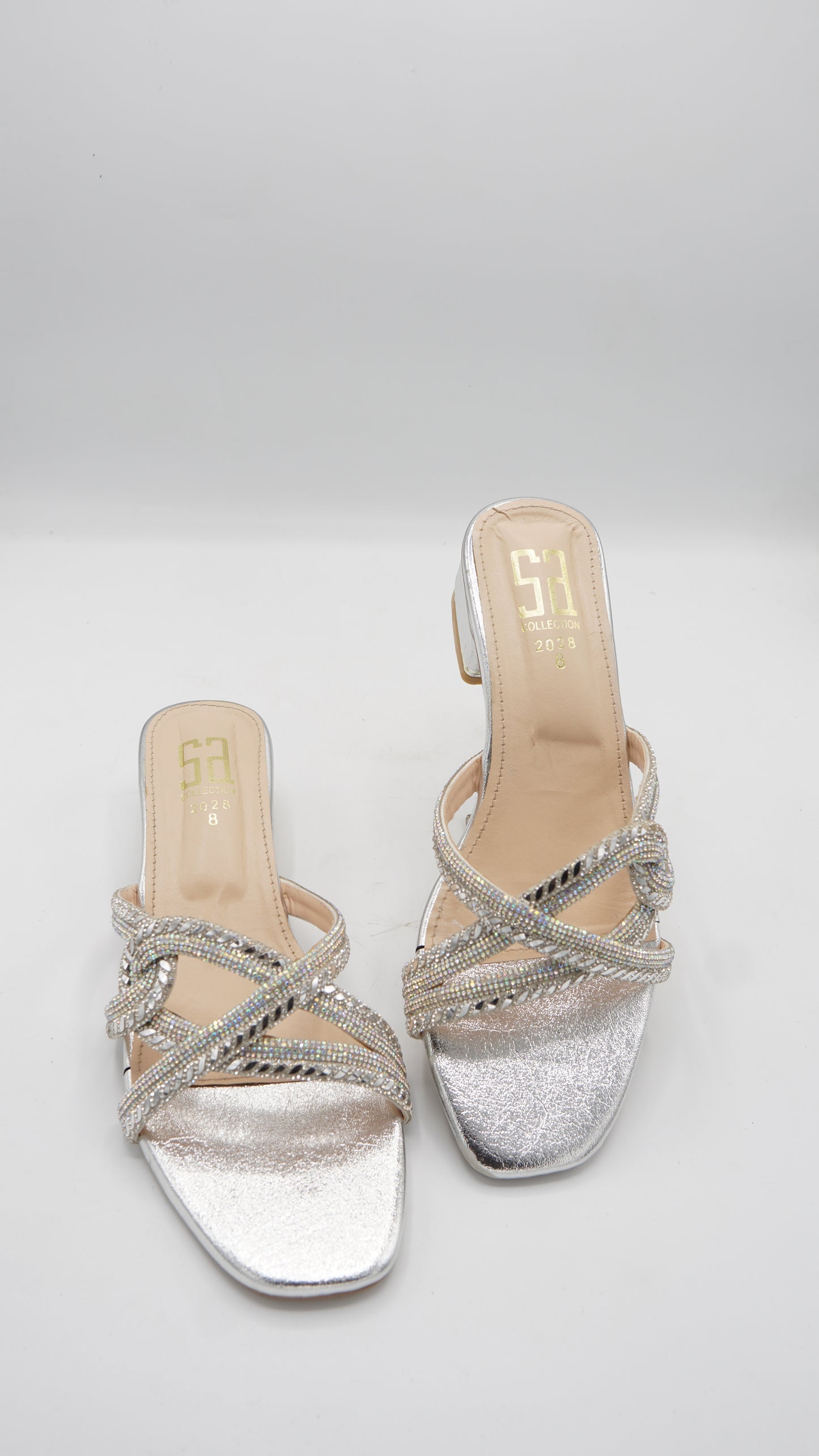 Shimmering Silver Rhinestone Block Heels