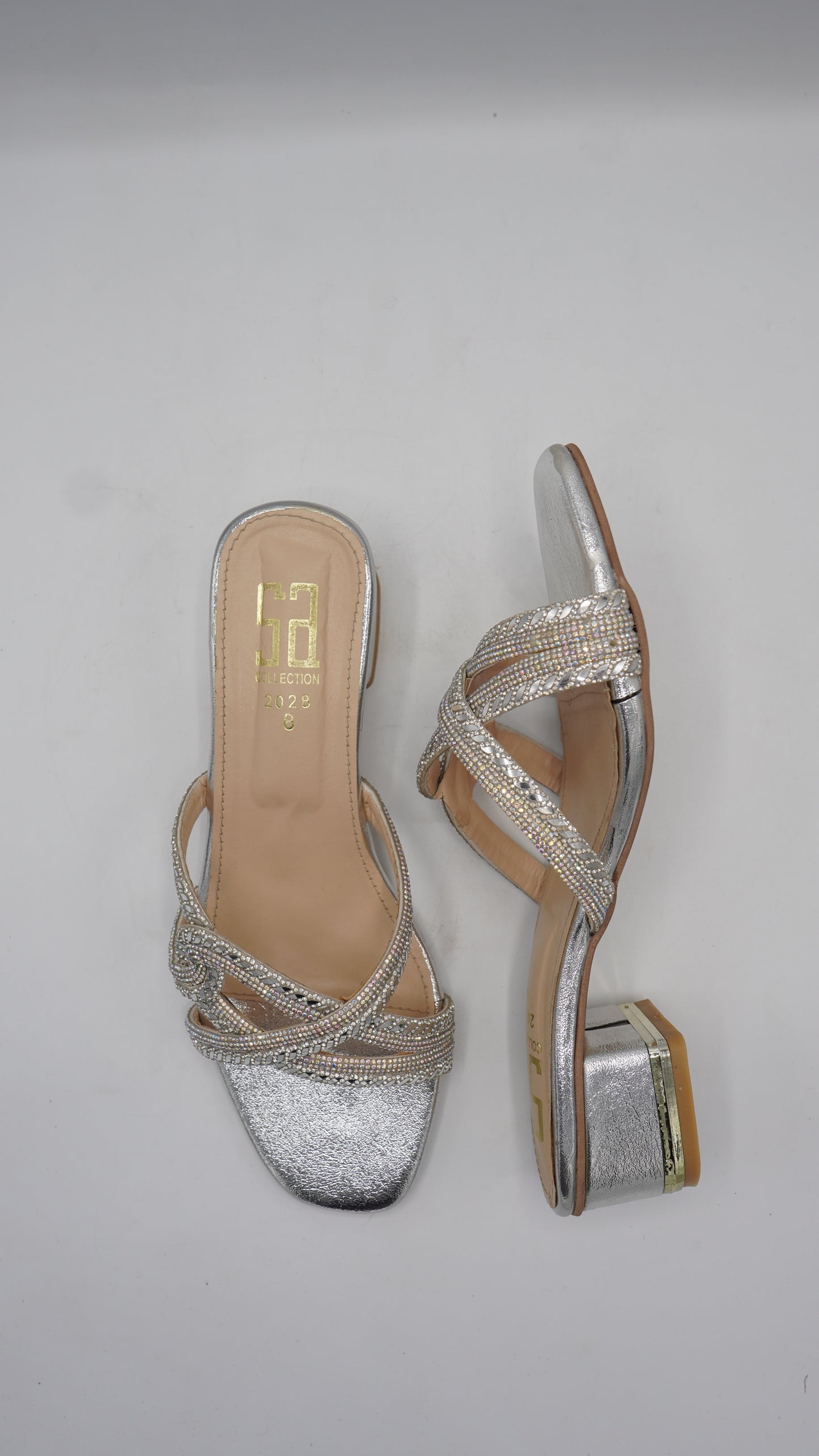 Shimmering Silver Rhinestone Block Heels
