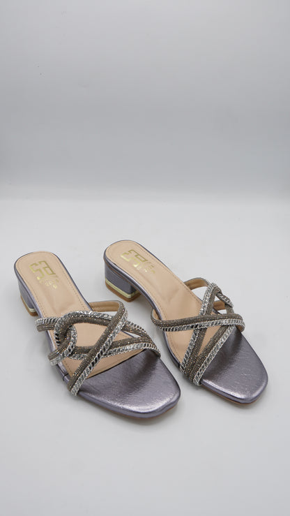 Shimmering Metallic Rhinestone Block Heels