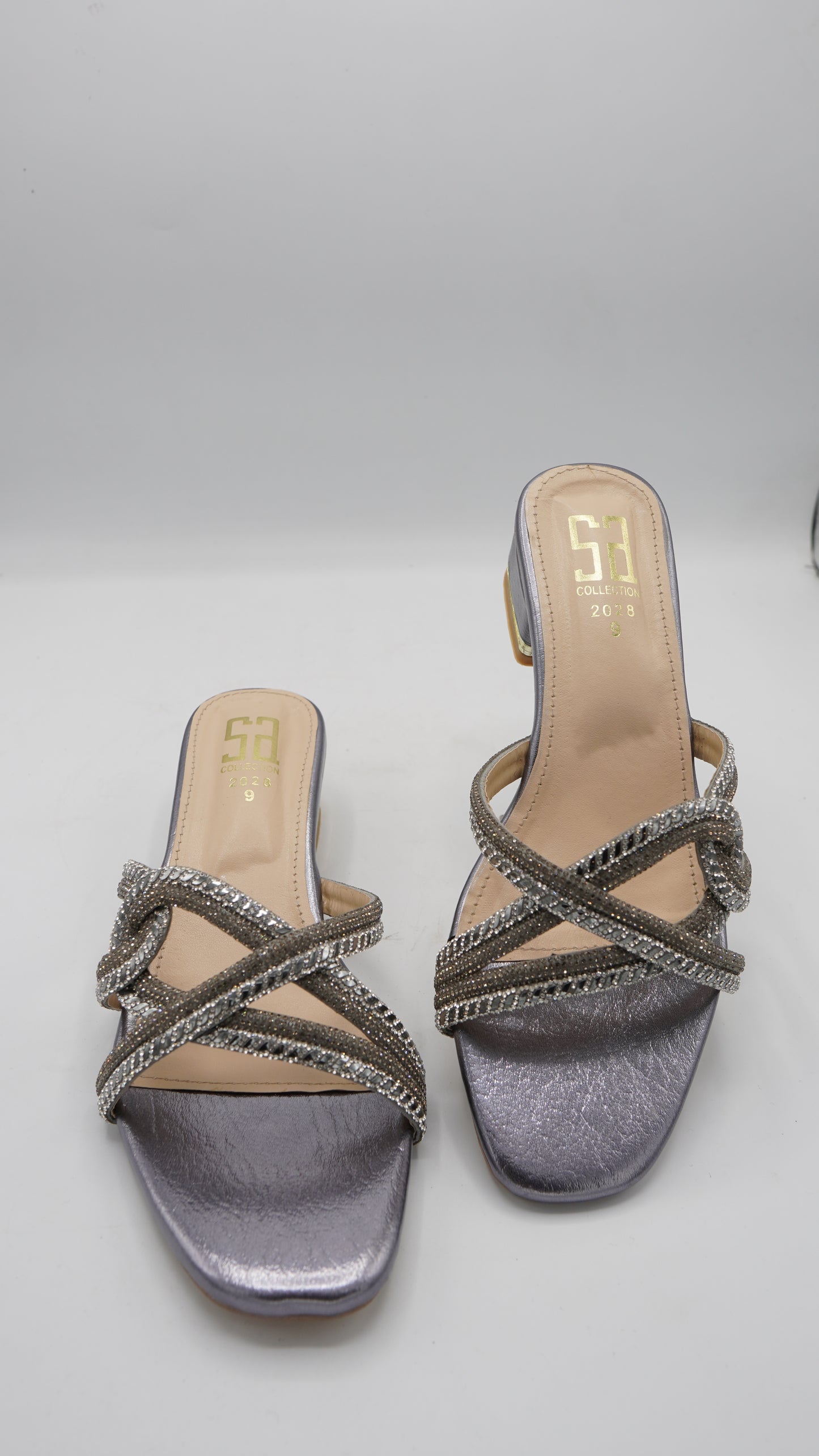 Shimmering Metallic Rhinestone Block Heels