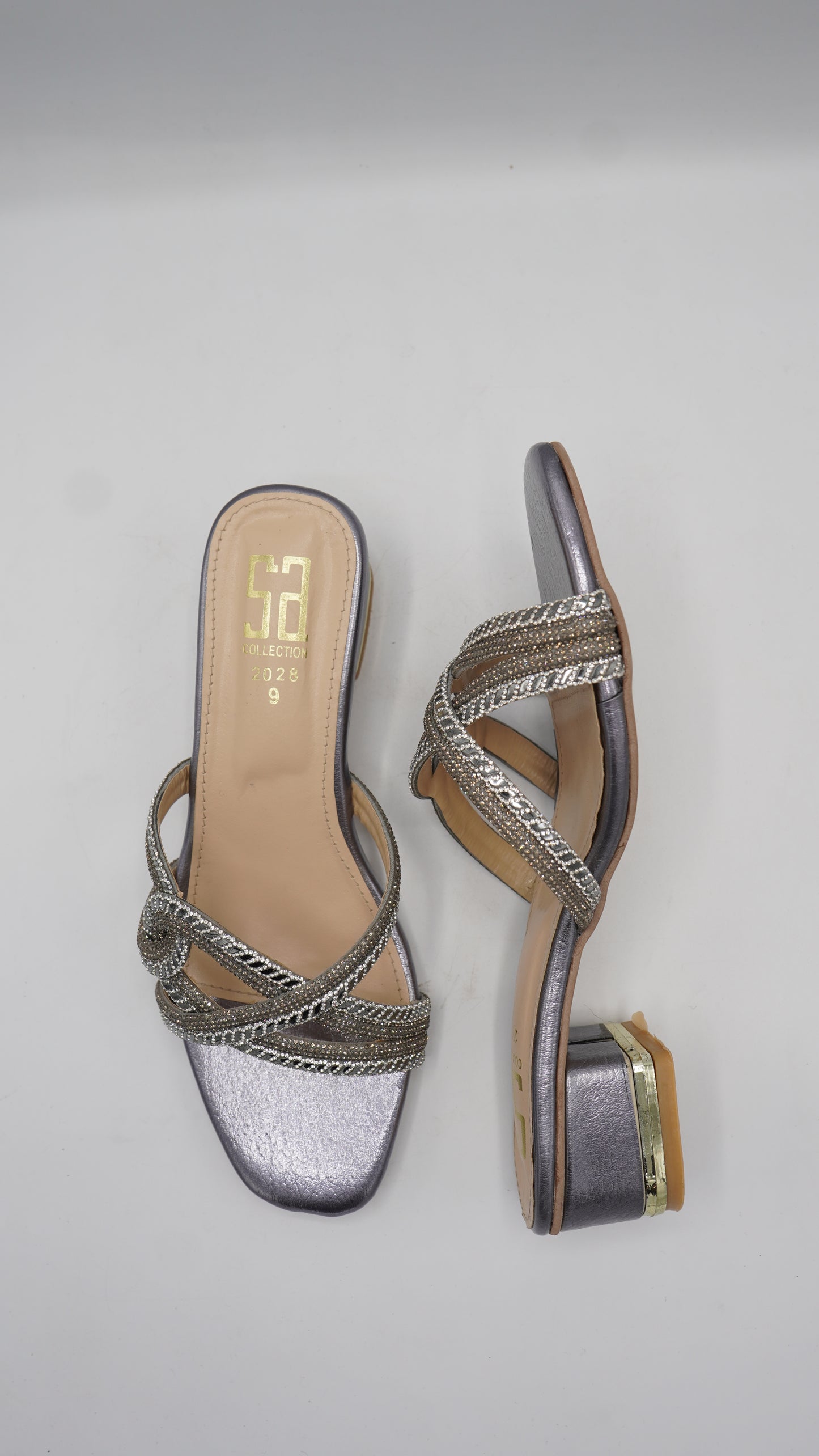 Shimmering Metallic Rhinestone Block Heels