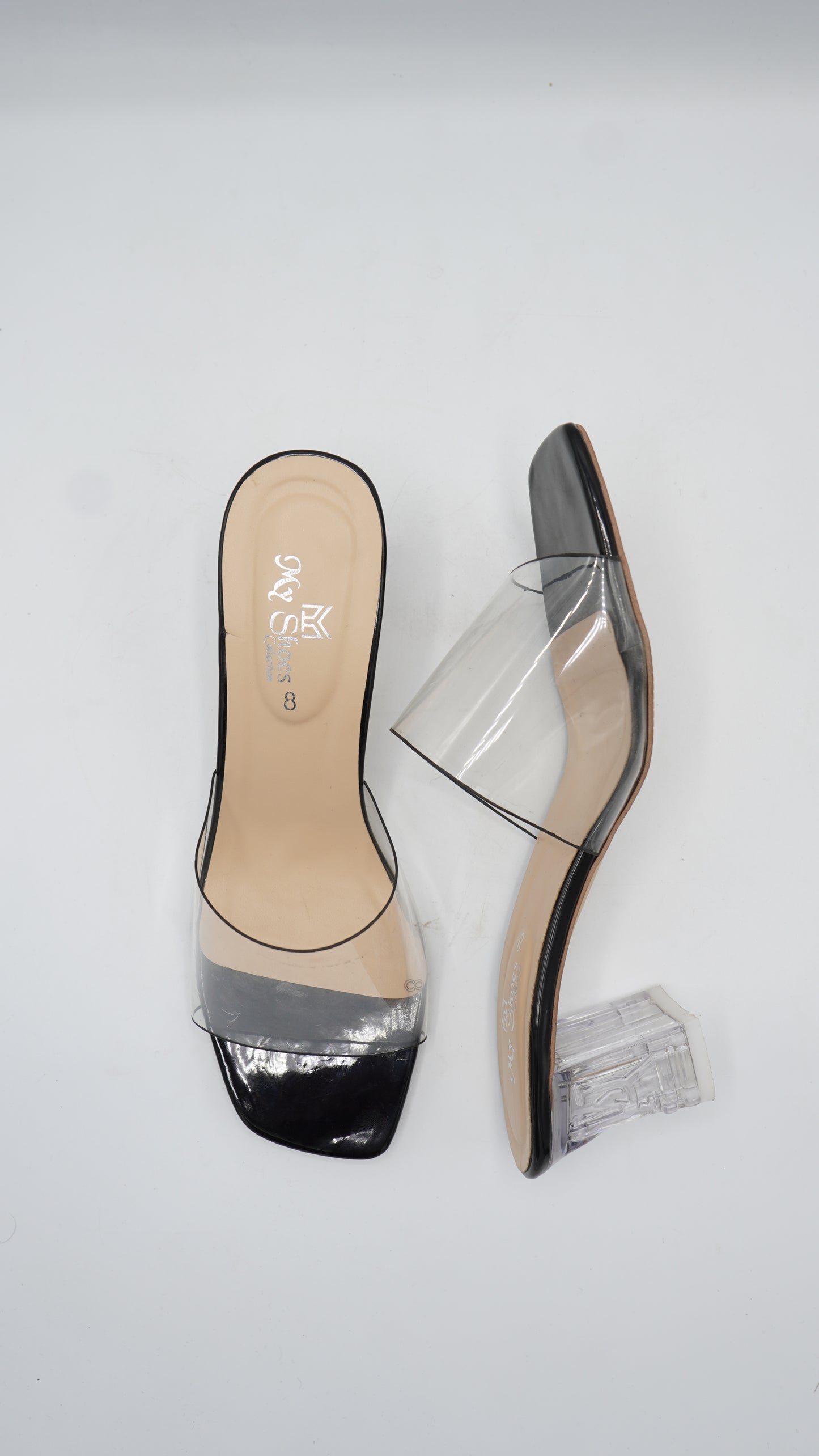 Elegant Transparent Strap Block Heels in Black