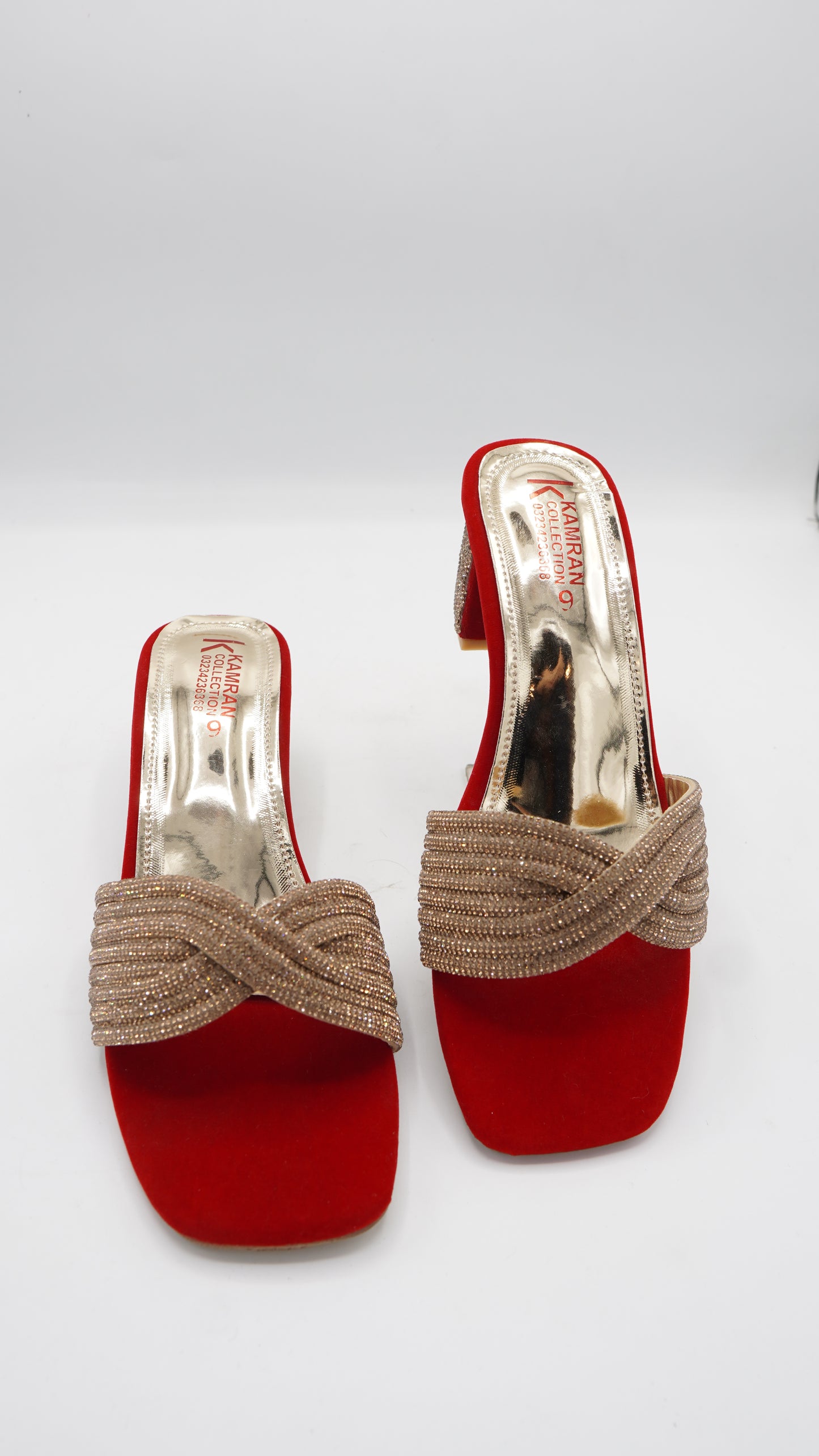 Elegant Crimson Rhinestone Block Heels