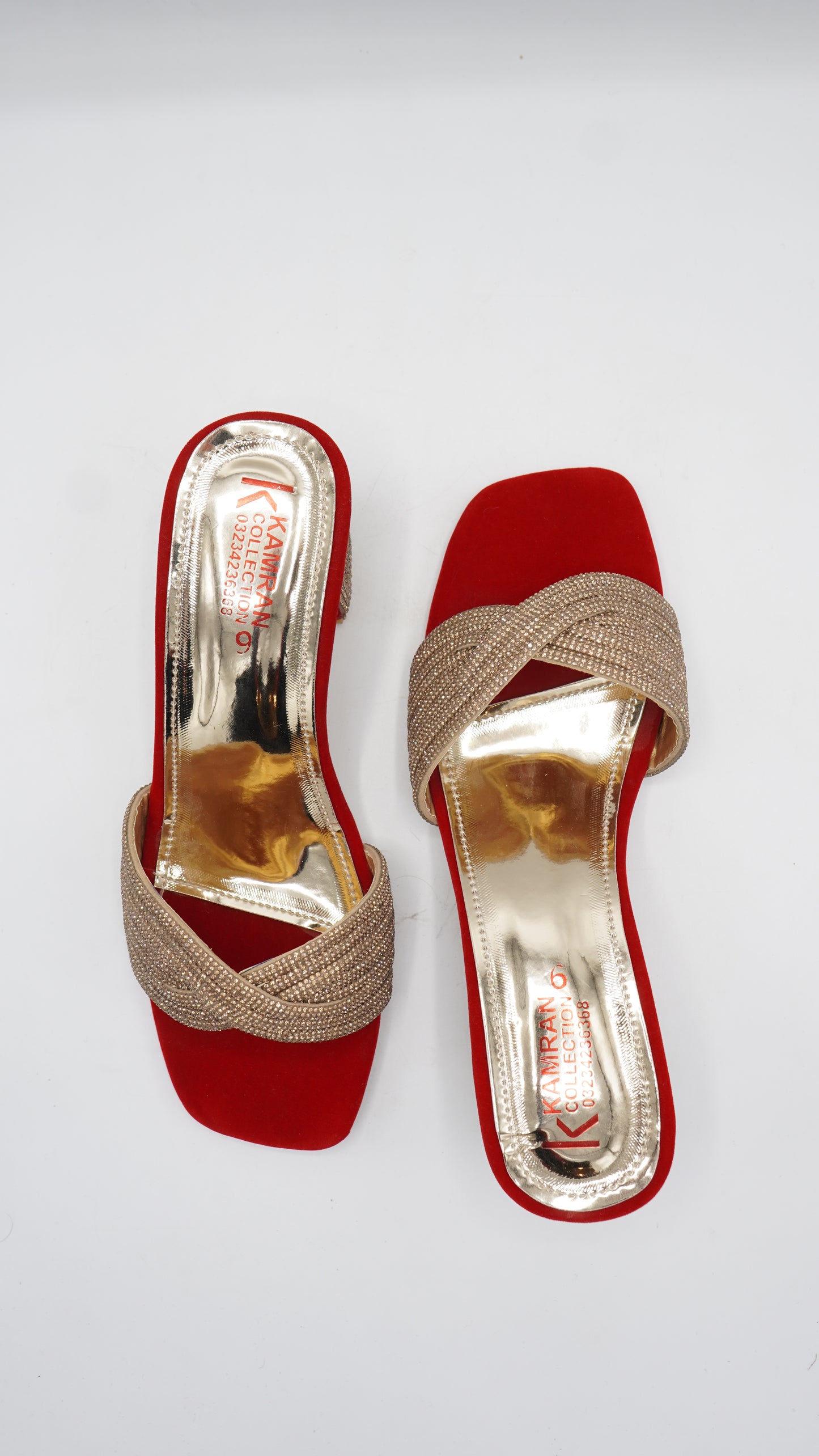 Elegant Crimson Rhinestone Block Heels