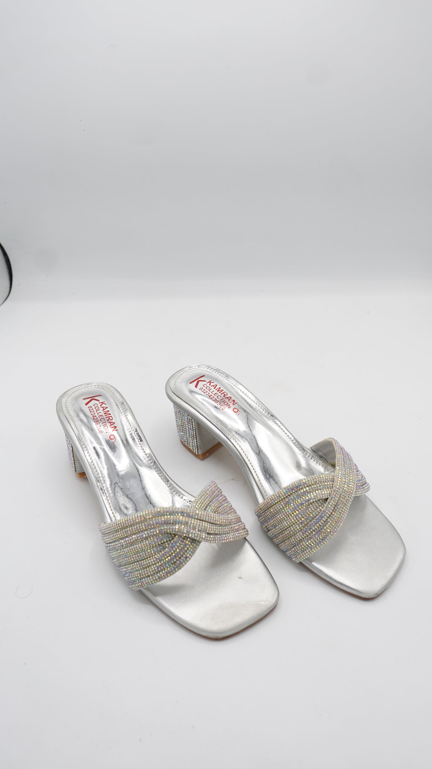 Shimmering Silver Rhinestone Block Heels