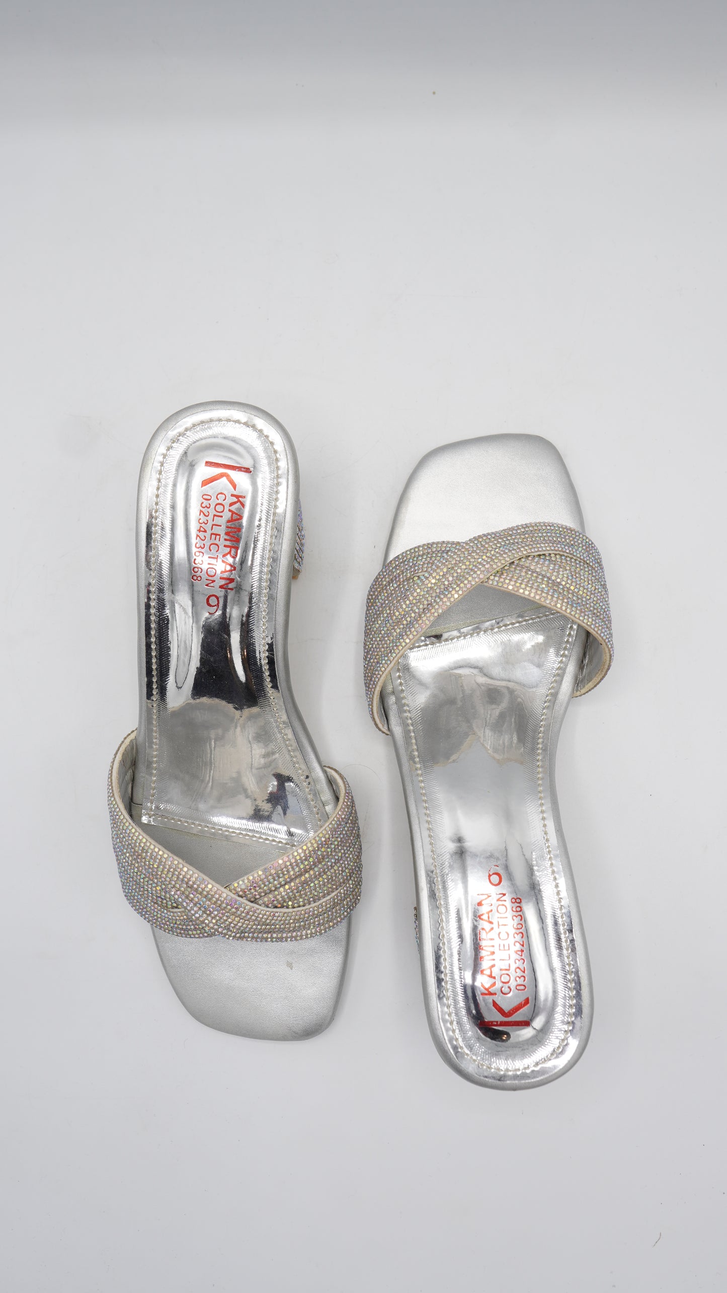 Shimmering Silver Rhinestone Block Heels