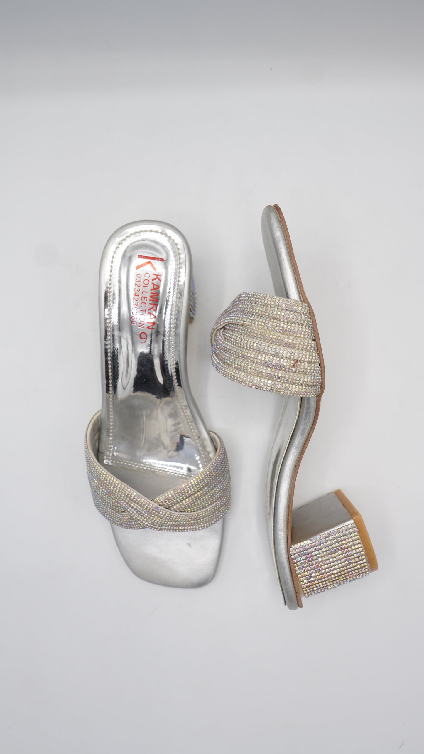 Shimmering Silver Rhinestone Block Heels
