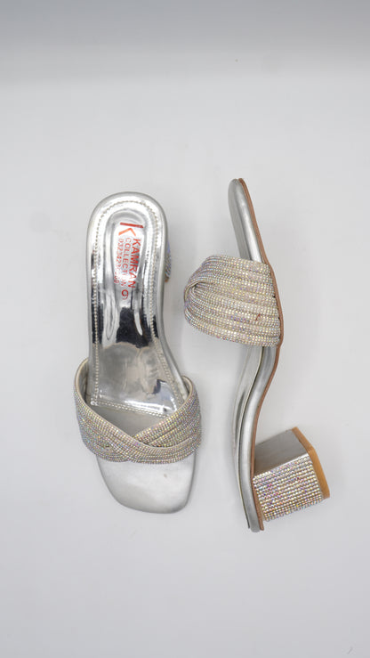 Shimmering Silver Rhinestone Block Heels