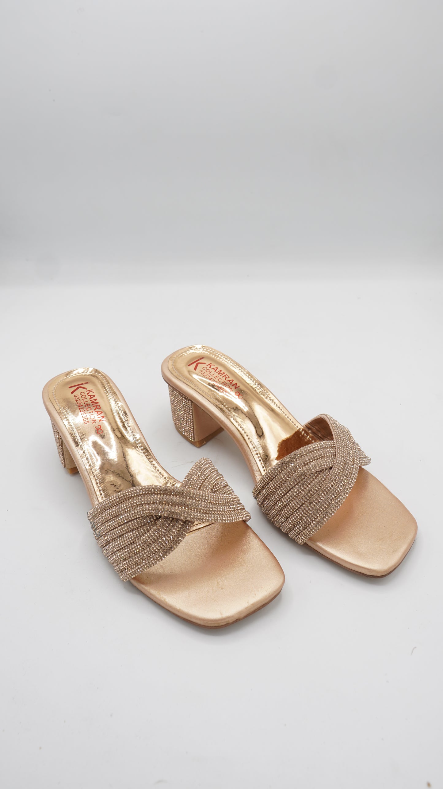 Shimmering Gold Rhinestone Block Heels