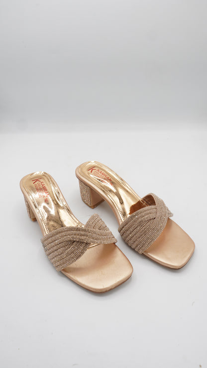 Shimmering Gold Rhinestone Block Heels