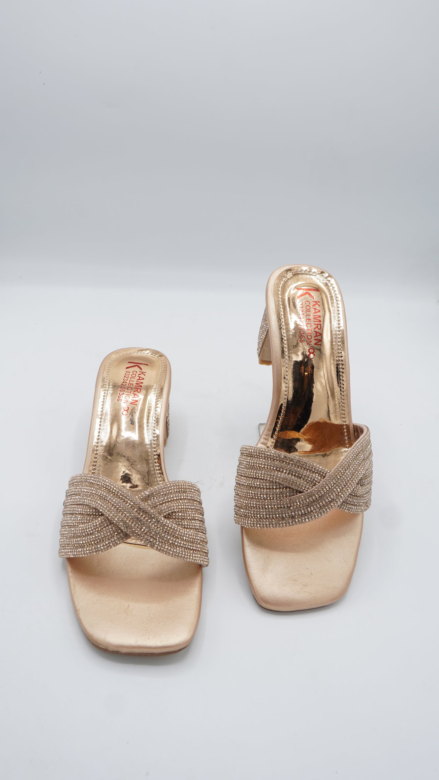 Shimmering Gold Rhinestone Block Heels