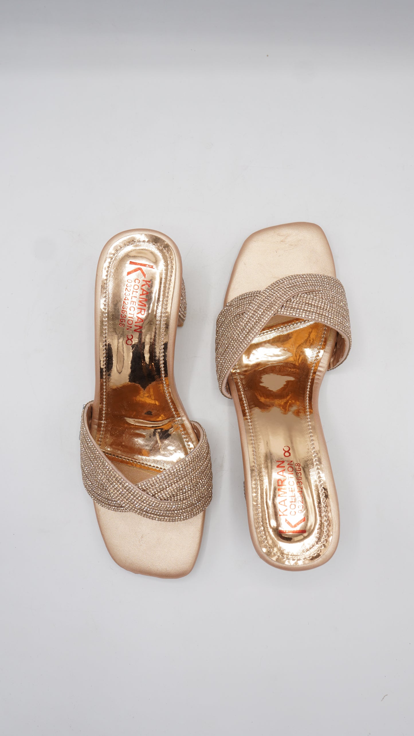 Shimmering Gold Rhinestone Block Heels