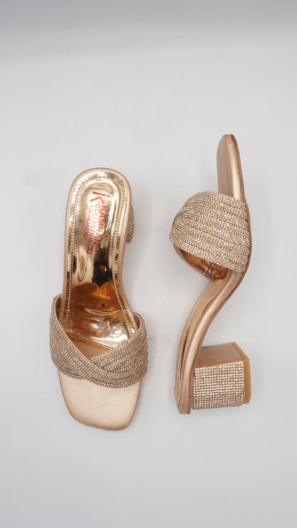 Shimmering Gold Rhinestone Block Heels
