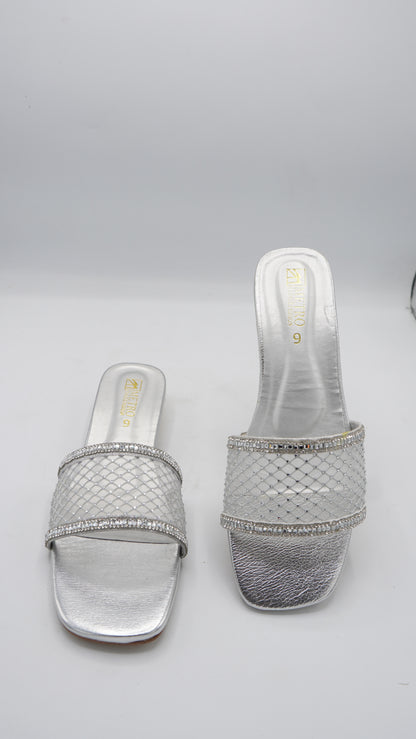 Glamorous Silver Mesh & Crystal Slides