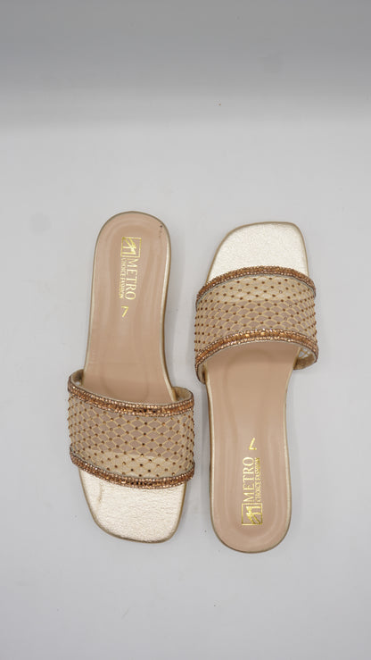 Glamorous Gold Mesh & Crystal Slides