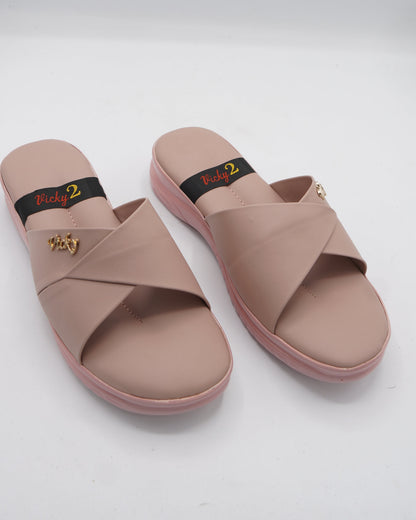 Elegant Blush Cross-Strap Comfort Slides