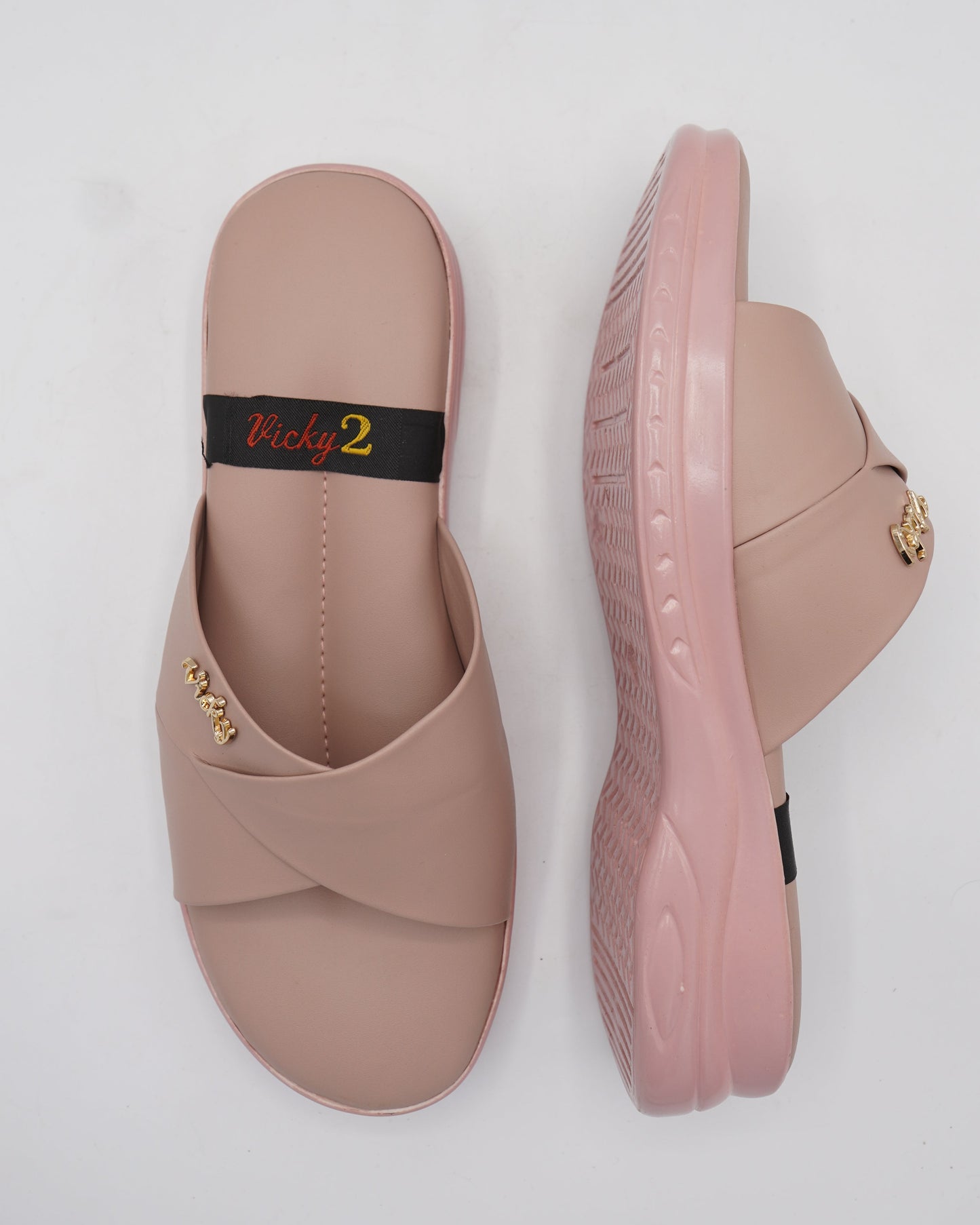 Elegant Blush Cross-Strap Comfort Slides