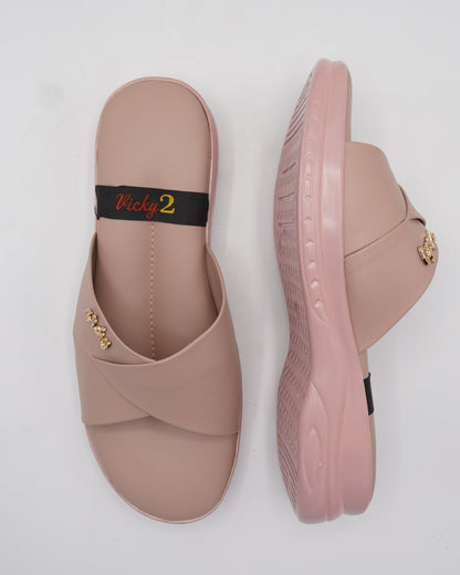 Elegant Blush Cross-Strap Comfort Slides