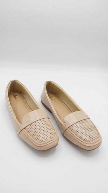 Elegant Laser-Cut Pumps in Nude