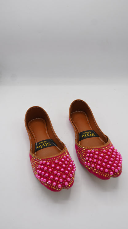 Vibrant Pink Embellished Pearl Khussa