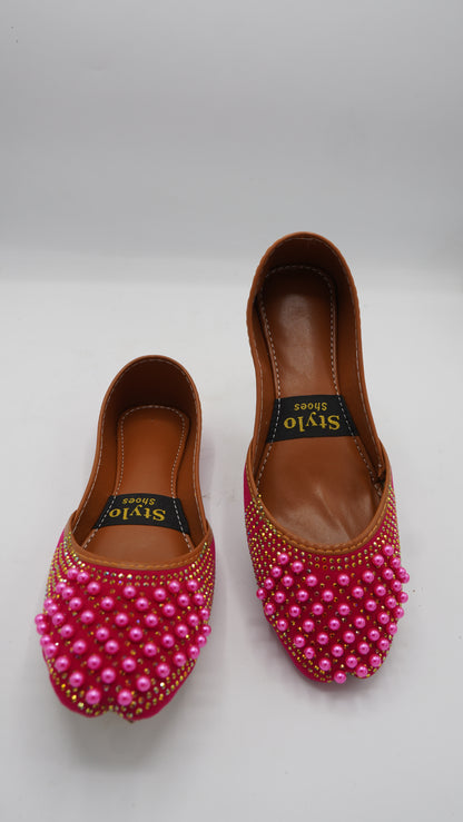 Vibrant Pink Embellished Pearl Khussa