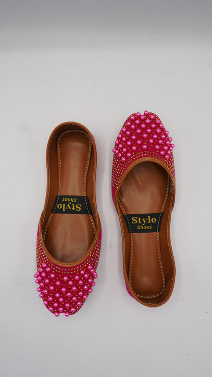 Vibrant Pink Embellished Pearl Khussa