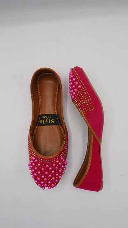 Vibrant Pink Embellished Pearl Khussa