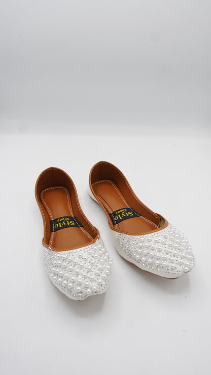 Vibrant White Embellished Pearl Khussa