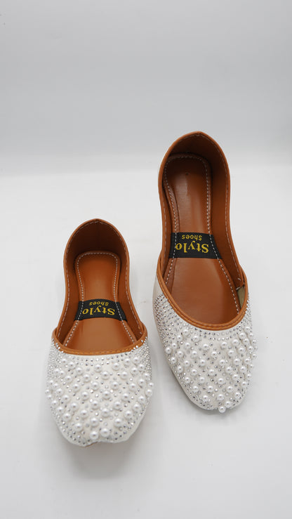 Vibrant White Embellished Pearl Khussa