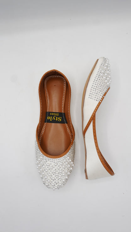 Vibrant White Embellished Pearl Khussa