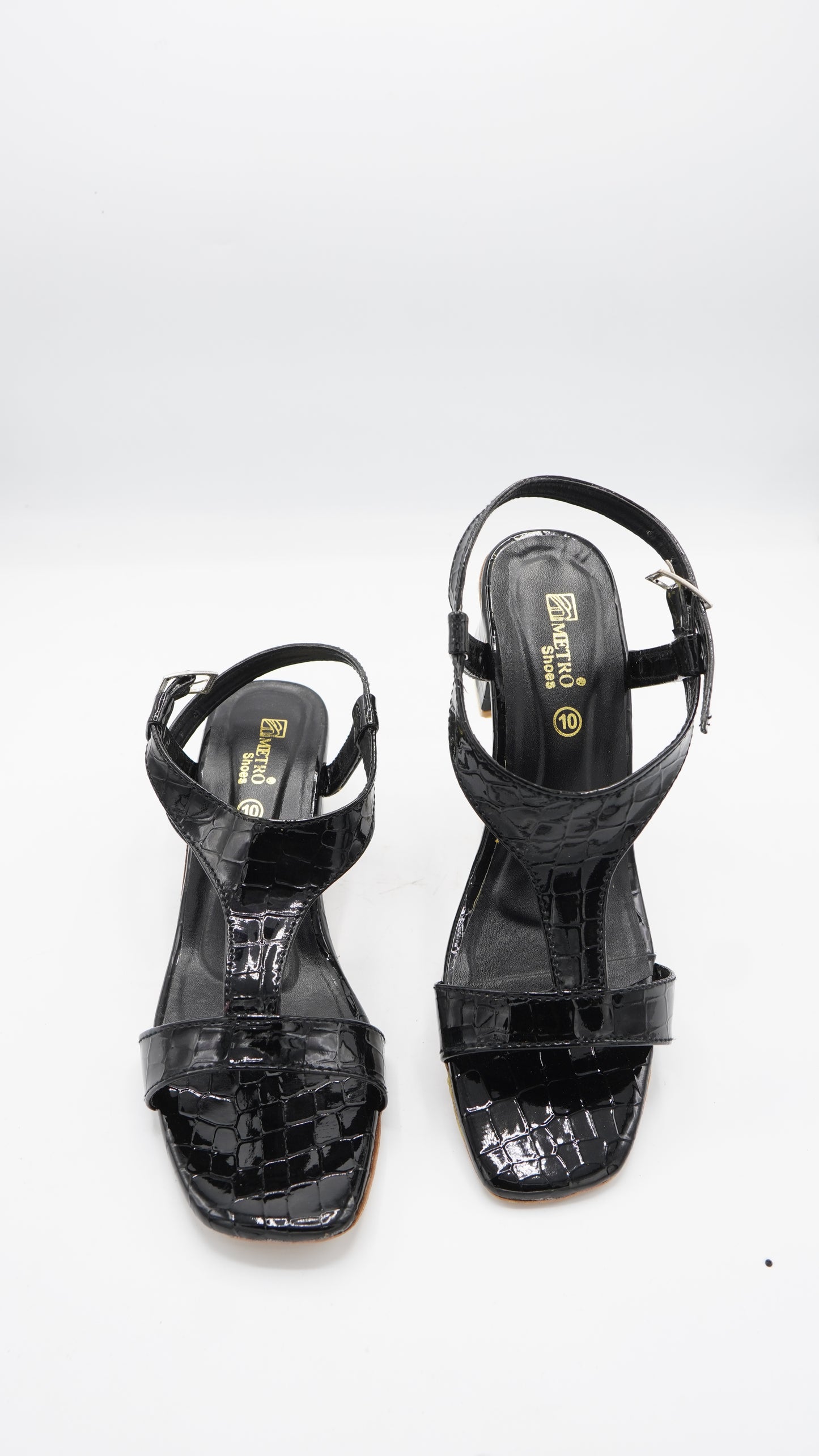 Croc-Embossed Block Heel Sandals