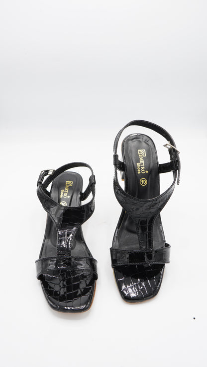 Croc-Embossed Block Heel Sandals