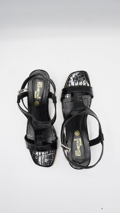 Croc-Embossed Block Heel Sandals