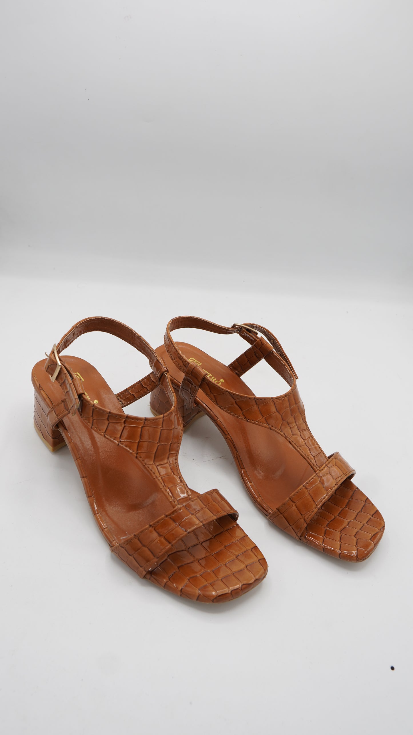 Croc-Embossed Warm Tan Block Heel