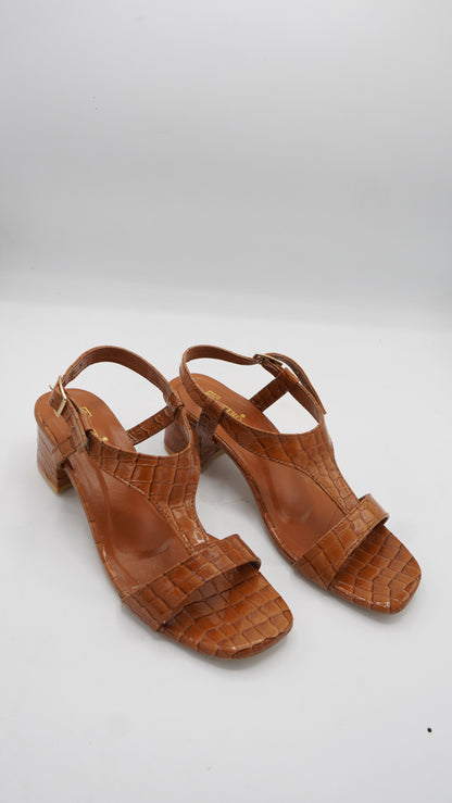 Croc-Embossed Warm Tan Block Heel
