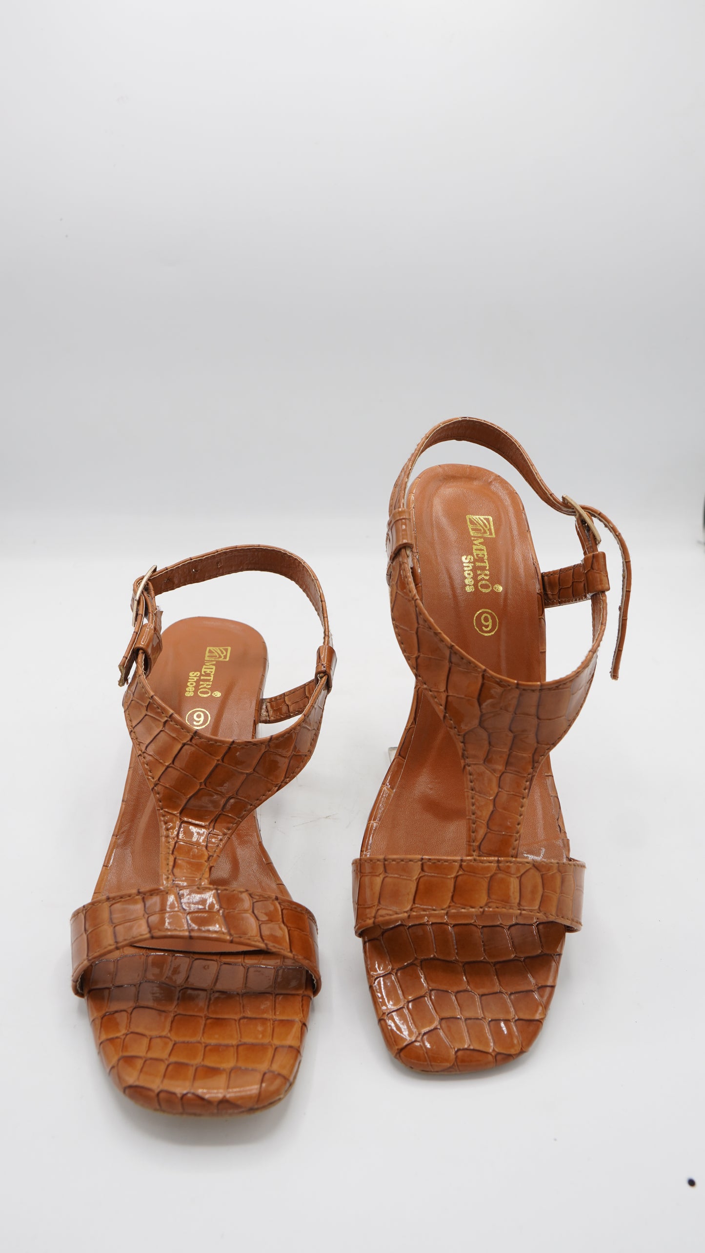 Croc-Embossed Warm Tan Block Heel