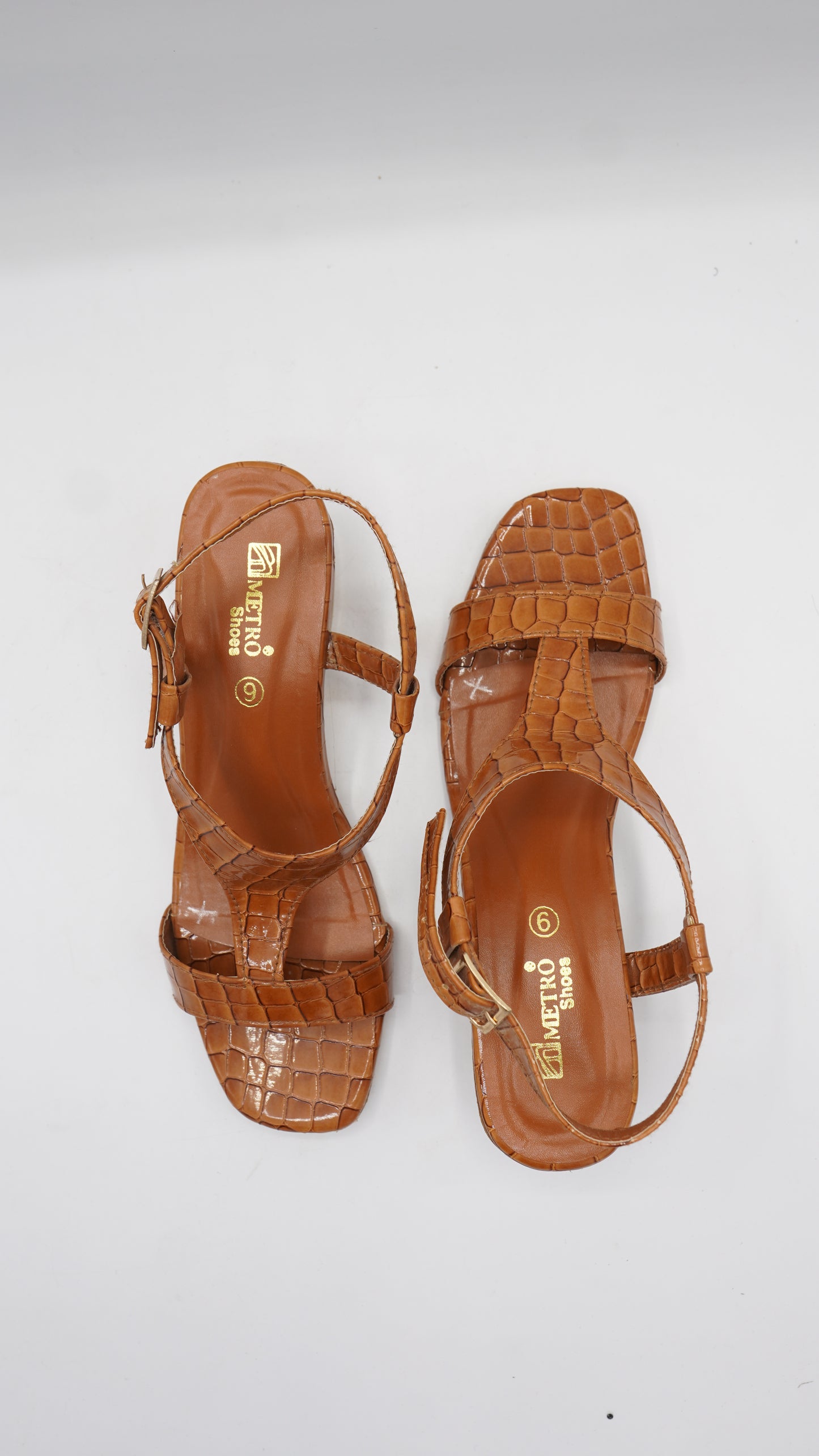 Croc-Embossed Warm Tan Block Heel