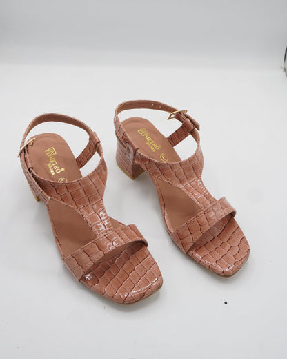 Croc-Embossed Soft Nude Block Heel