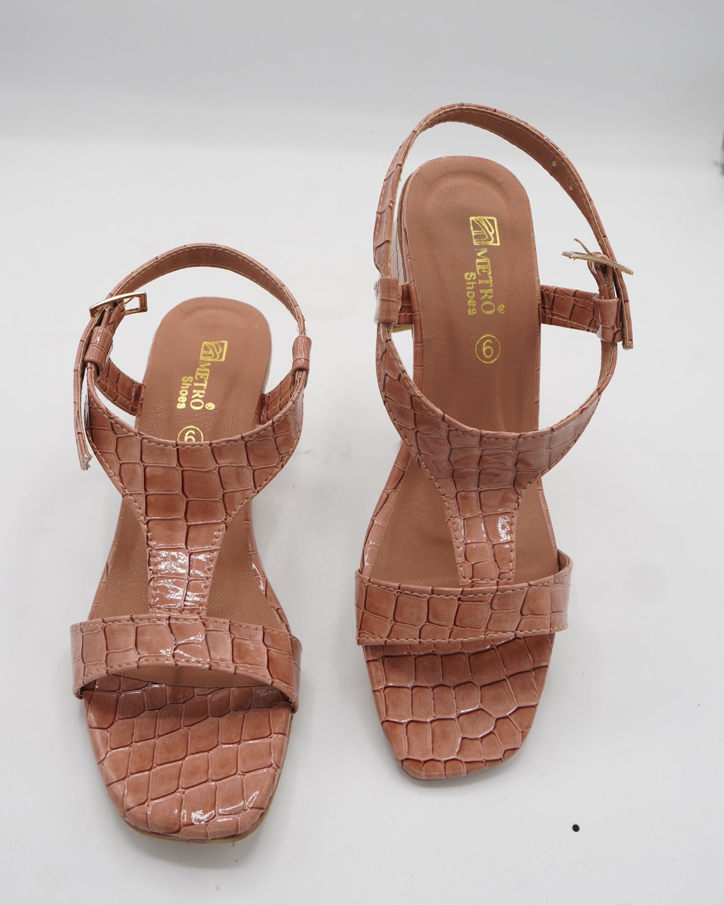 Croc-Embossed Soft Nude Block Heel