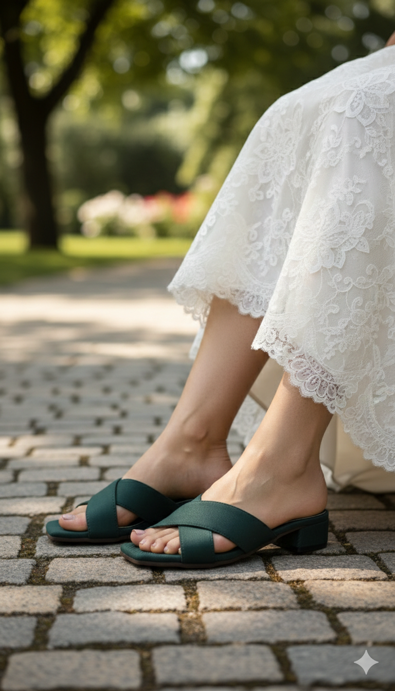 Elegant Emerald Criss-Cross Block Heels