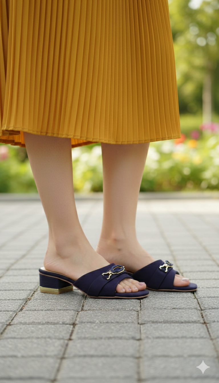 Elegant Navy Block-Heel Sandals