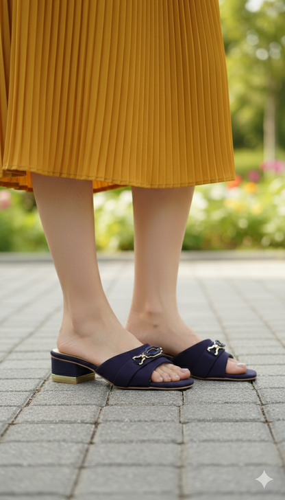 Elegant Navy Block-Heel Sandals