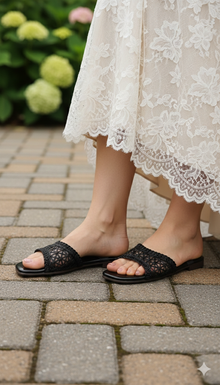 Radiant Black Braided Slides
