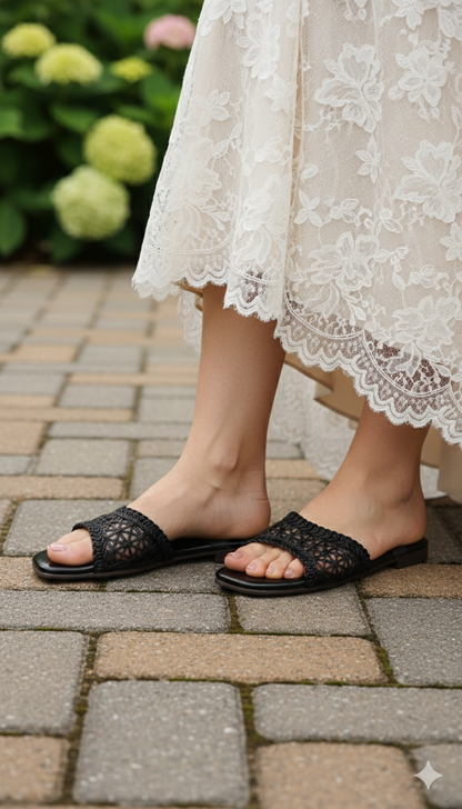 Radiant Black Braided Slides