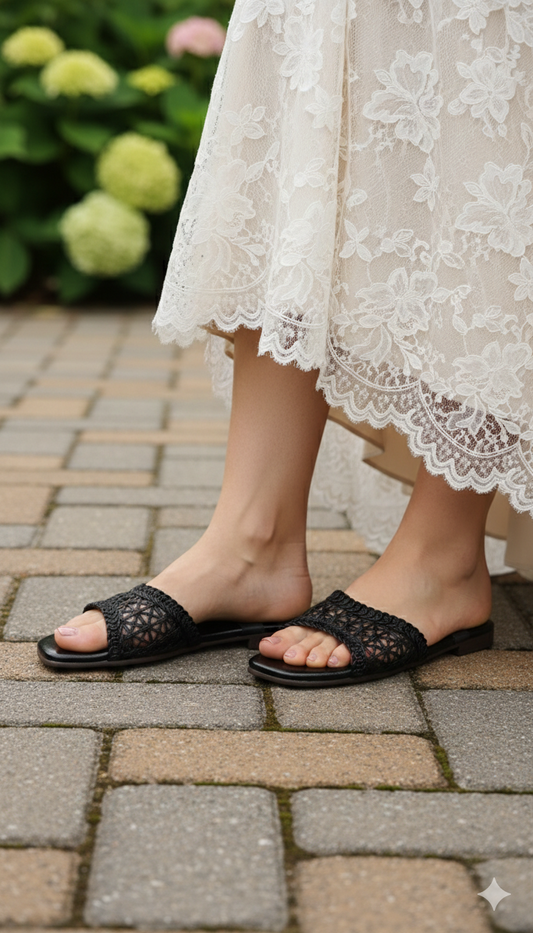 Radiant Black Braided Slides
