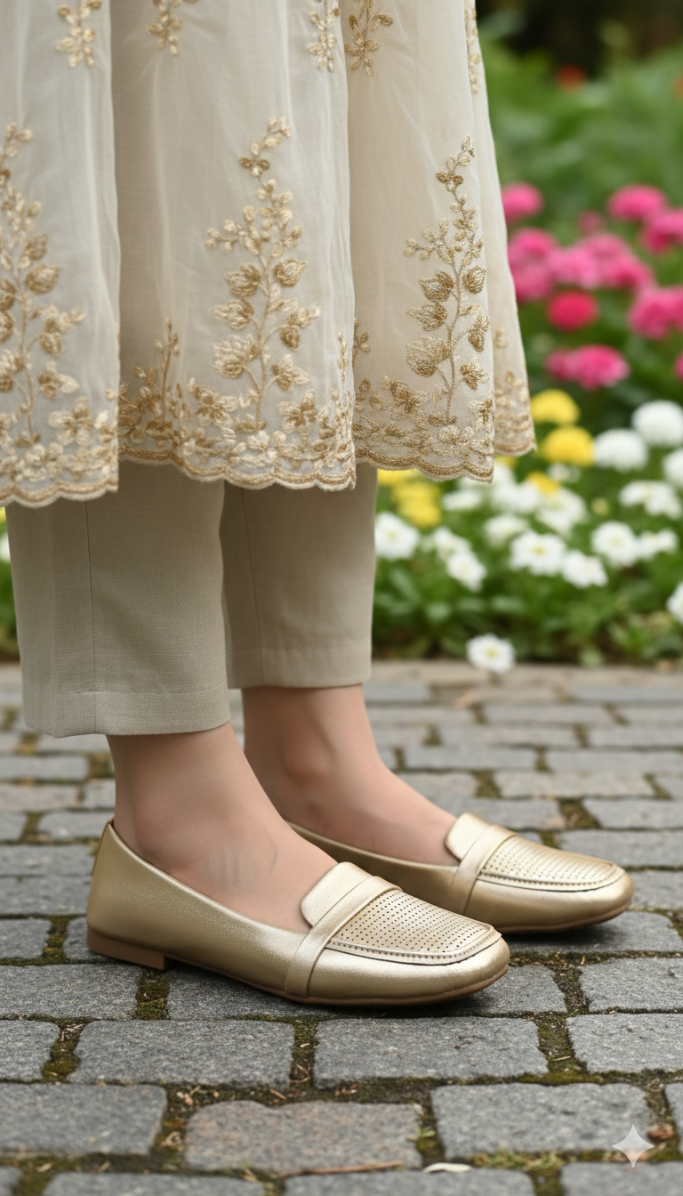 Perforated Golden Pumps