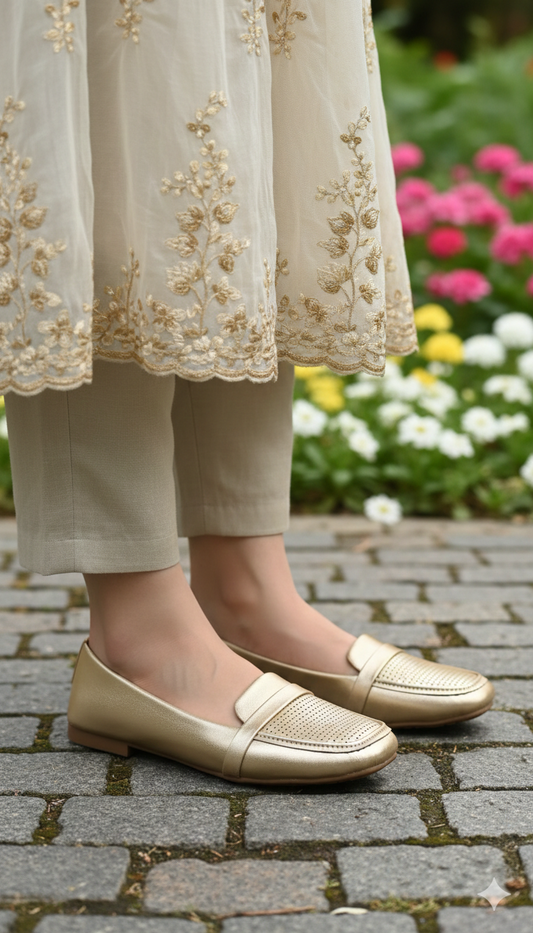 Perforated Golden Pumps