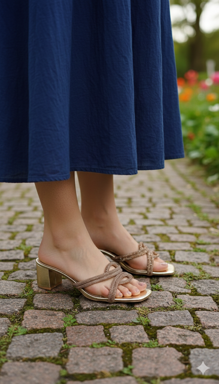 Glamorous Champagne Gold Block Heel Sandals