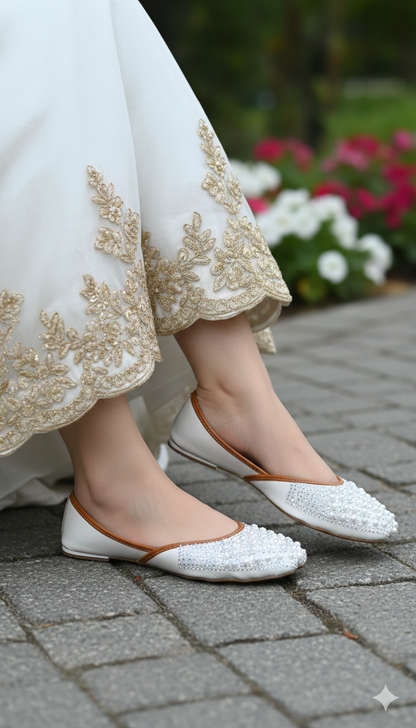 Vibrant White Embellished Pearl Khussa